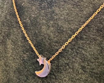 9ct Gold Chain, Sterling Silver Moon and Star Necklace