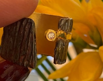 Textured Wide Band Silver Ring: Moissanite Bark Ring