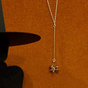Flying Witch Necklace, solid silver witch necklace, dainty witch necklace