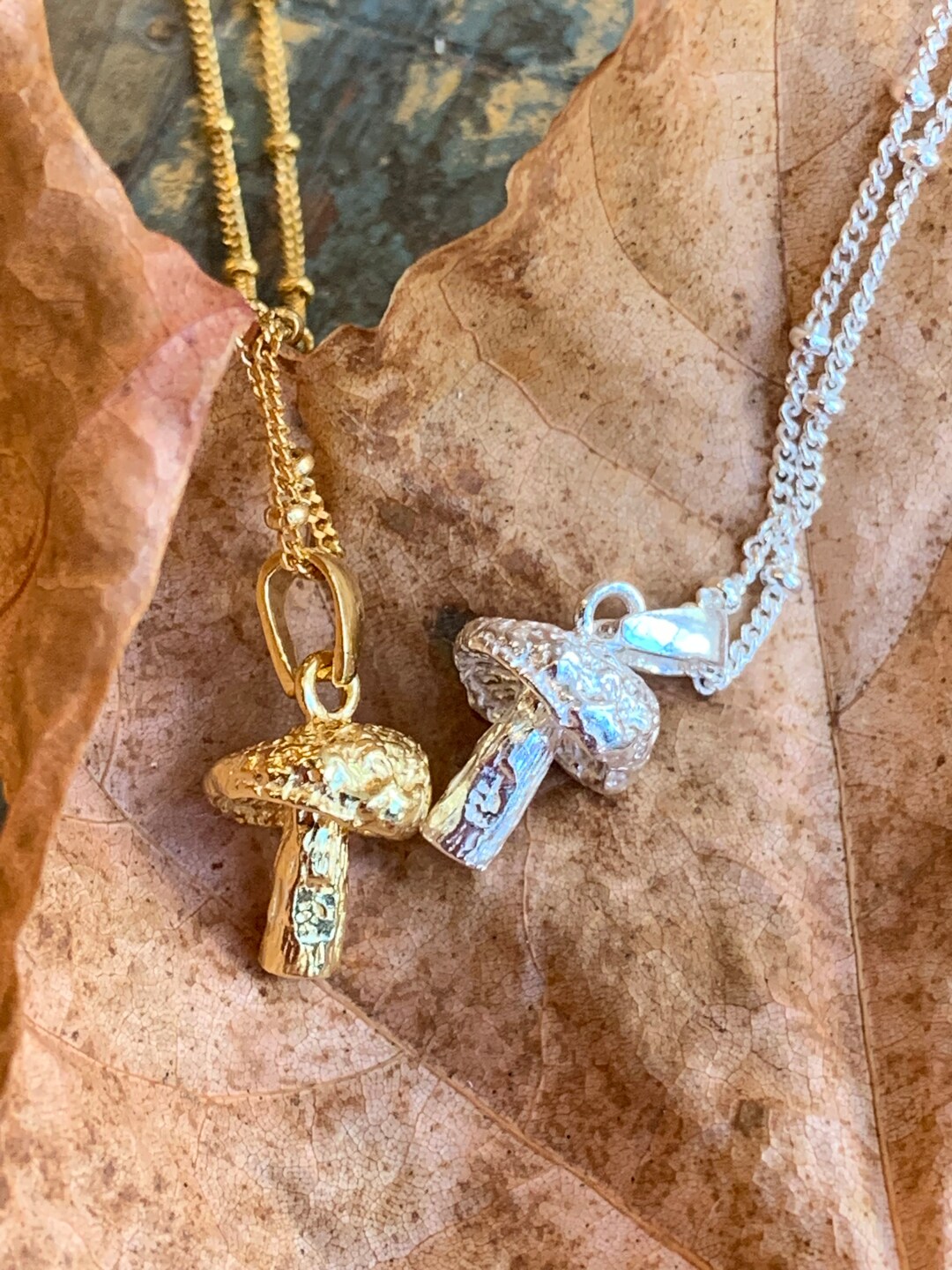 Mushroom Necklace, Solid Silver Mushroom Pendant, Autumn Necklace, Gold Mushroom Necklace Etsy