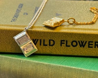 Sterling Silver Book Necklace, Handmade book lovers gift