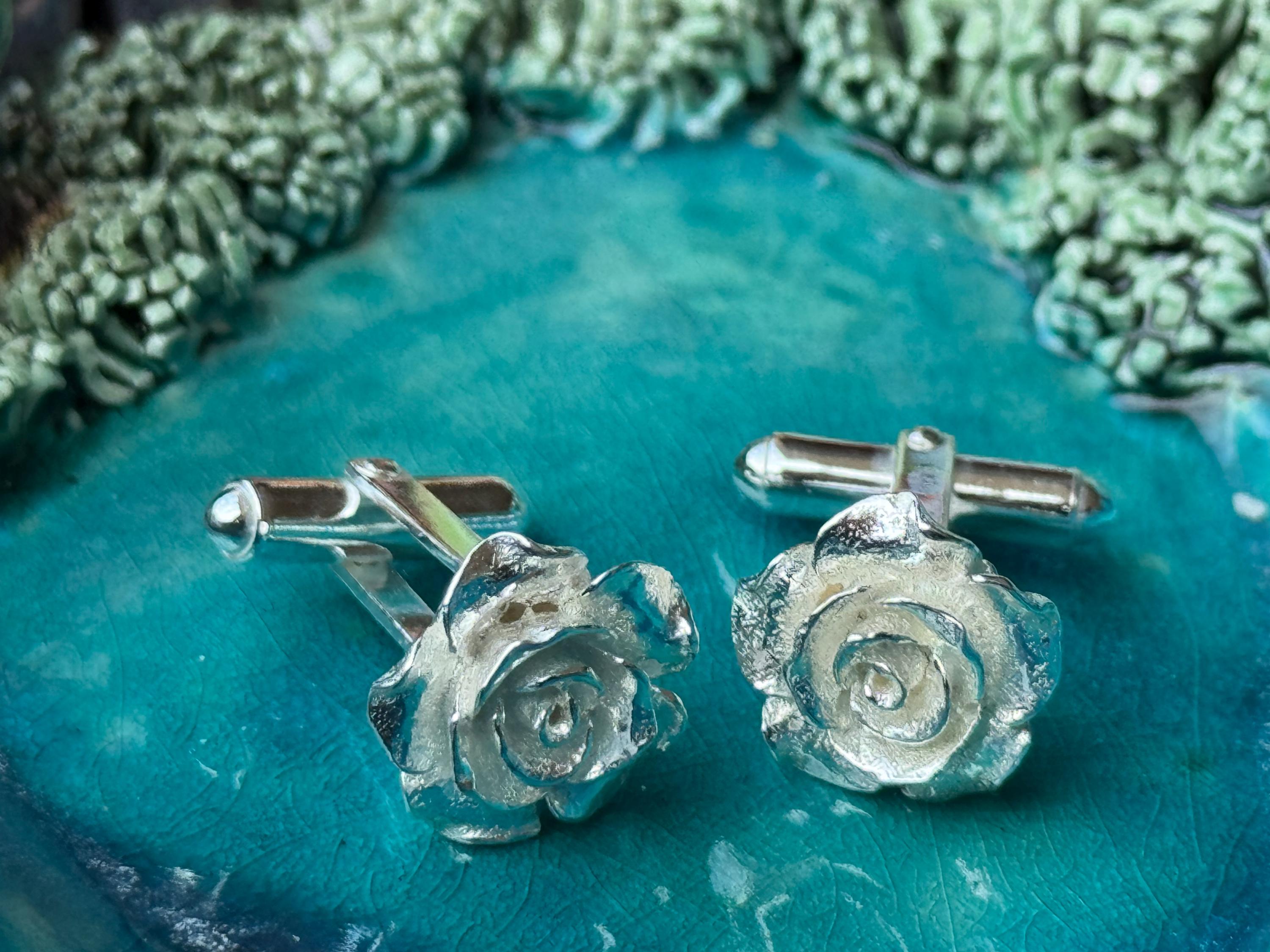 Rose Sterling Silver Cufflinks, hand Made 3D cufflinks, Tudor Rose, June Birth Flower