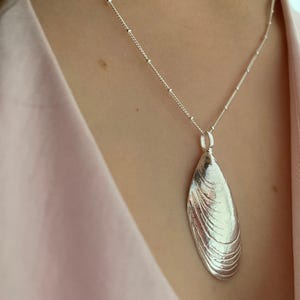 Sterling Silver Mussel Shell Necklace-Life Size Seashell Pendant-Ocean Inspired Coastal Beach Jewellery-Gift For Beach Lover
