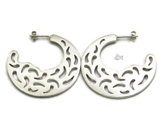 Unique Hoop Silver Earrings Traforo, Sterling Silver Earrings, Large Hoop Earrings, Contemporary Jewelry