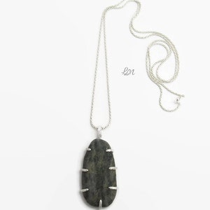 Tayrona Gray Rock Necklace, Beach Stone Pendant, Sterling Silver Pendant and Chain, Boho Necklace, Handmade Necklace, Contemporary Jewelry image 2