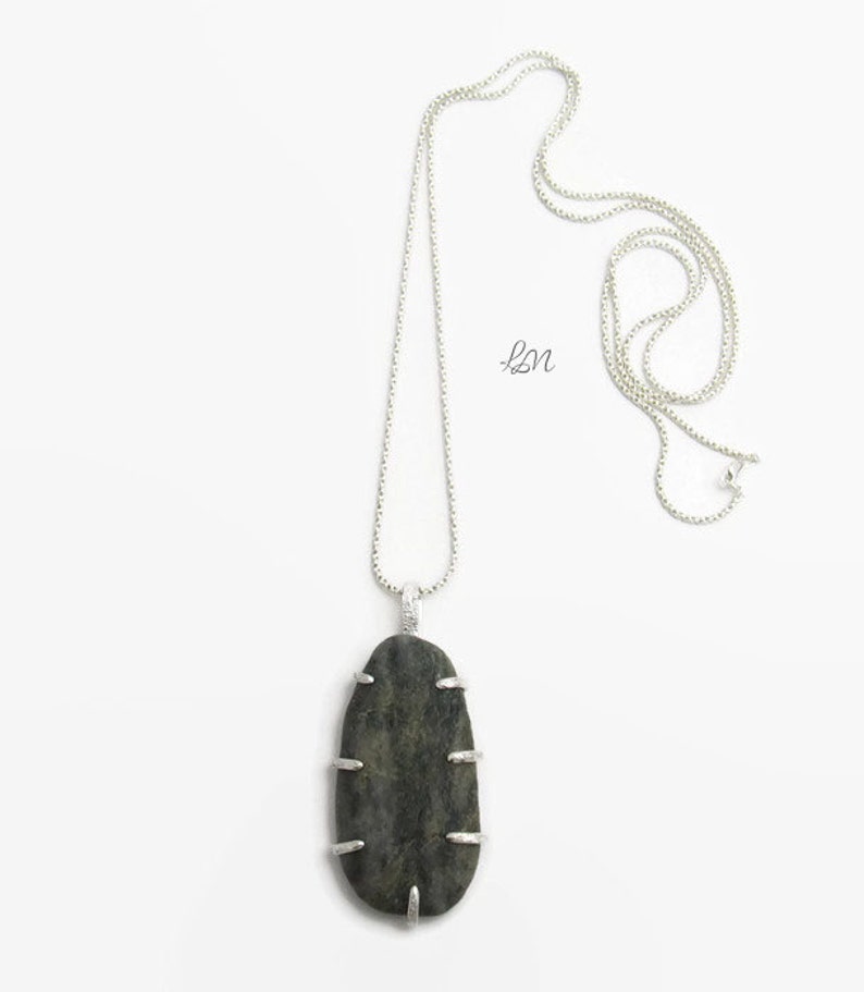 Tayrona Gray Rock Necklace, Beach Stone Pendant, Sterling Silver Pendant and Chain, Boho Necklace, Handmade Necklace, Contemporary Jewelry image 2