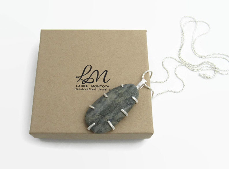 Tayrona Gray Rock Necklace, Beach Stone Pendant, Sterling Silver Pendant and Chain, Boho Necklace, Handmade Necklace, Contemporary Jewelry image 4