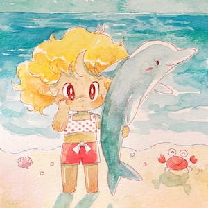 Illustration aquarelle originale de carte postale de vacances