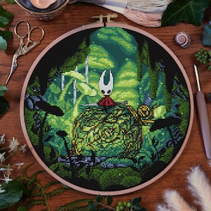 Hornet in Moss Grotto Cross Stitch Pattern PDF – Hollow Knight Silksong, Fan Art, Embroidery Chart, Video Game Decor