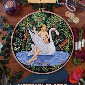Venus on the Swan Cross Stitch Pattern PDF – Medieval Tapestry Embroidery