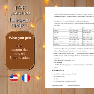 Puede incluir: Un patr&oacute;n PDF imprimible para un poncho de crochet con un dise&ntilde;o de luna y estrellas. El patr&oacute;n incluye instrucciones para tallas desde los 3 meses hasta el adulto, con los requisitos de hilo enumerados para cada talla. El patr&oacute;n est&aacute; disponible en t&eacute;rminos de crochet estadounidenses y brit&aacute;nicos.