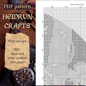 Preview of the included cross stitch pattern pages with symbols, color references, and stitching instructions.