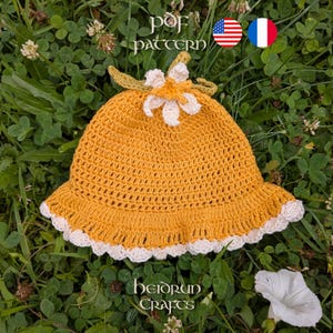 Lemon Sunhat Crochet Pattern PDF - Baby to Adult Sizes in English & French, Light Summer Cotton Bucket Hat, Ruffled Brim, Fruit Hat DIY