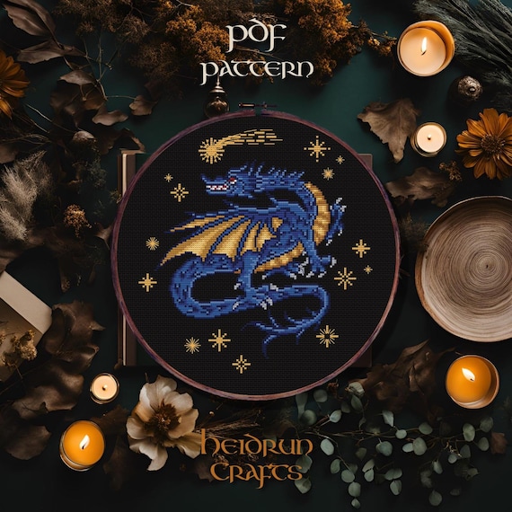 Medieval Dragon Cross Stitch Pattern PDF – Illuminated Manuscript Style, Castlecore Fantasy, Mythical Creature Embroidery Design