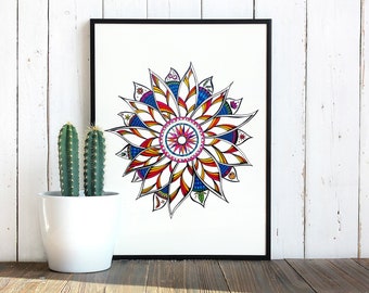 Bright Day Mandala Art - Digital Print - Bohemian Art - Custom Wall Art - Printed & Mailed - Card Stock Art - Craft Art - Wall Art