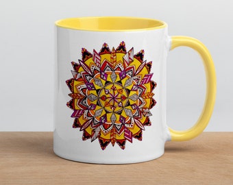 Desert Sun Mandala Mug with Color Inside - Original Design - Mandala Art - Perfect Gift - Bohemian Gift