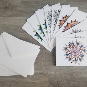 Color Mandala Card Variety Pack - Mandala Cards - Boho Gift - Thank You Cards - Cartes Blanches