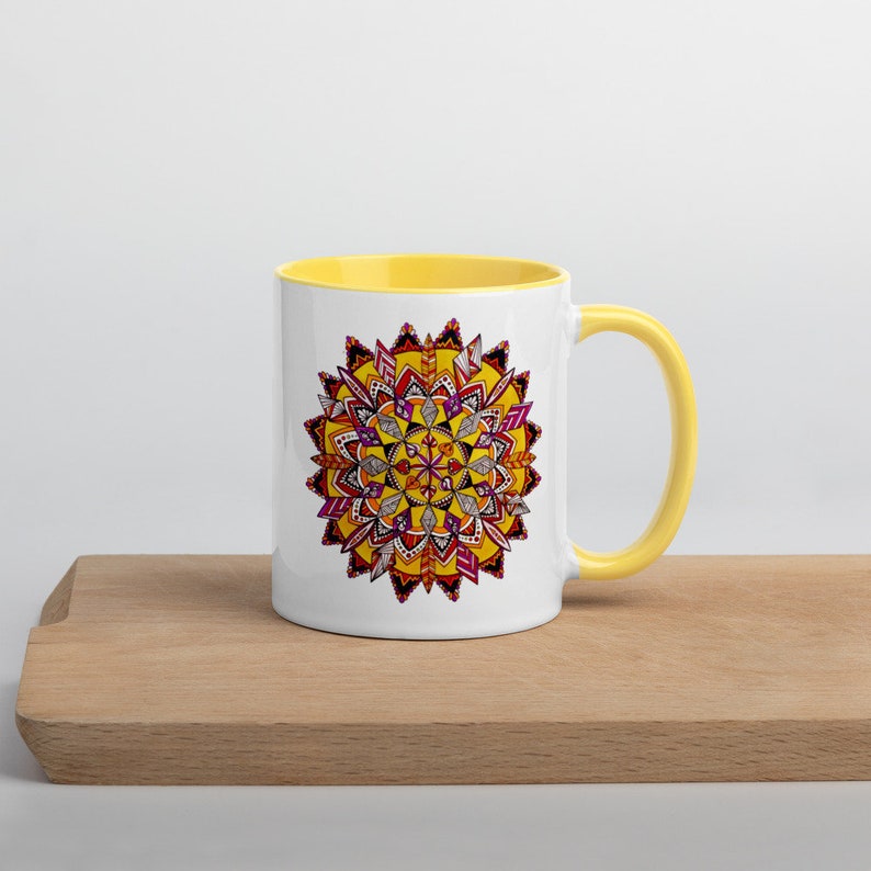 Desert Sun Mandala Mug with Color Inside Original Design Mandala Art Perfect Gift Bohemian Gift image 1