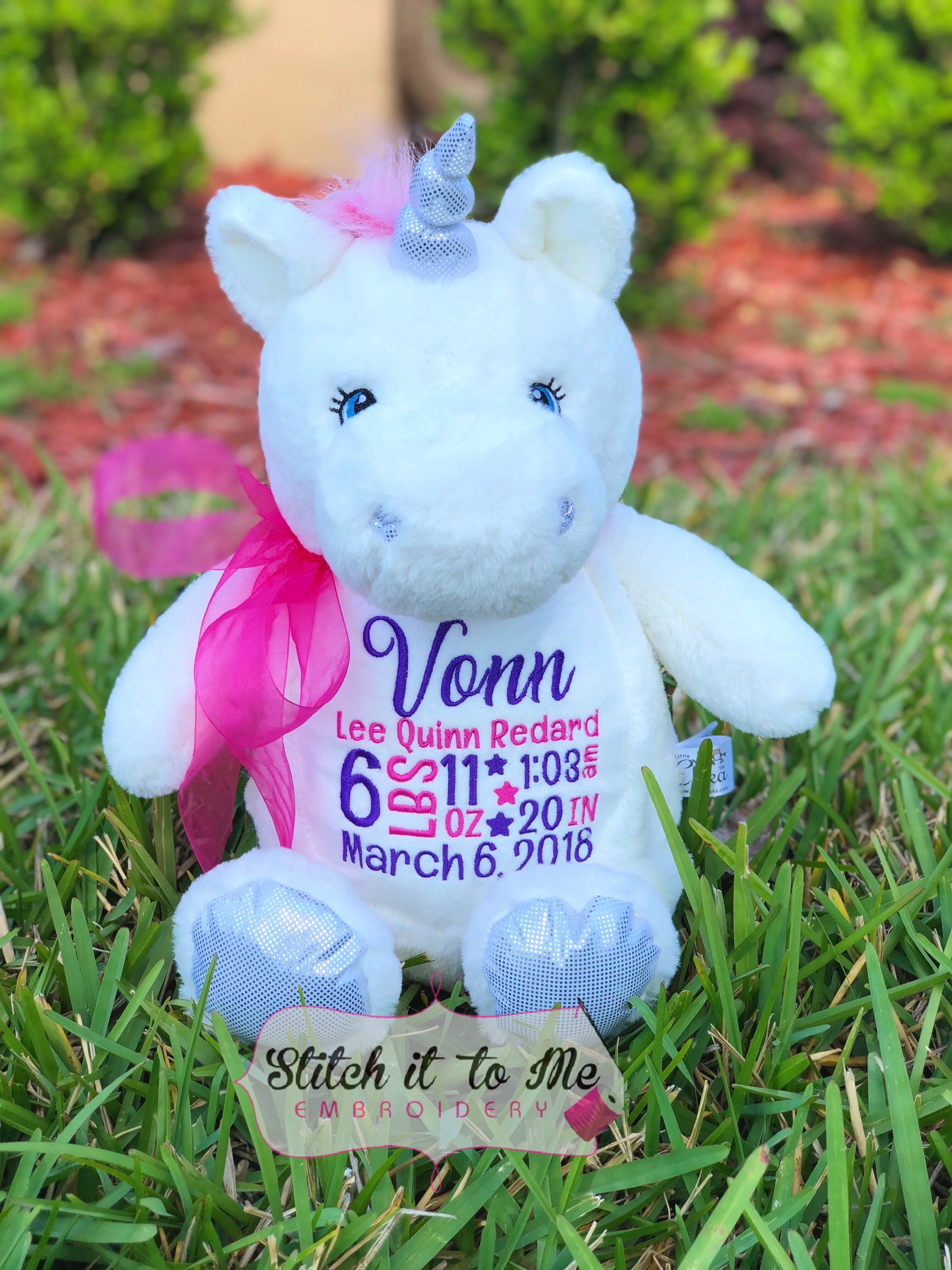 Personalized Stuffed Unicorn Custom Unicorn Baby Shower Etsy