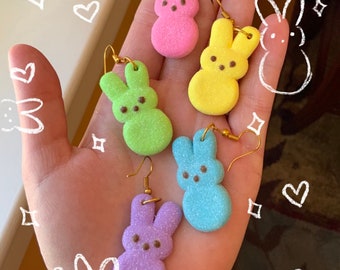 Peep Bunny Dangly Polymer Clay Earrings