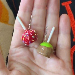 READY TO SHIP Candy and Caramel Apple Polymer Clay Dangly Earrings