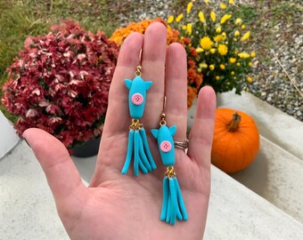 Polymer Clay Coraline Squid With Button Eyes Dangly Earrings