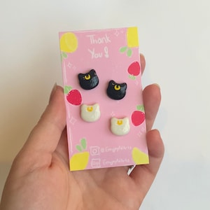 Sailor Moon Luna and Artemis Polymer Clay Cat Stud Earrings