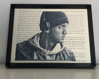 Eminem 8 Mile - Lose Yourself pencil drawing art A4 (8,3 x 11,7 inches) print of drawing - rap slim shady handmade artwork poster