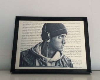 Rapper pencil drawing art A4 (8.3 x 11.7 inches) print of drawing - rap hiphop handmade artwork poster