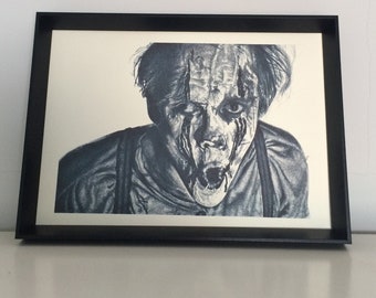 Pennywise pencil drawing art A4 (8,3 x 11,7 inches) print of drawing - horror movie it chapter 2 clown scary dark handmade artwork poster