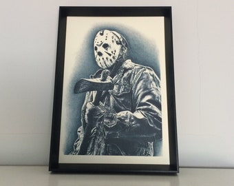 Jason Voorhees pencil drawing art A4 (8,3 x 11,7 inches) print of drawing - friday the 13th horror halloween scary handmade artwork poster
