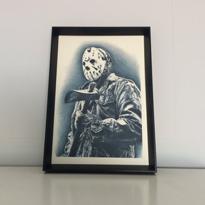 Impresión artística de dibujo de película de terror A4 (8,3 x 11,7 pulgadas) de dibujo - póster de obra de arte hecha a mano de terror, Halloween y miedo