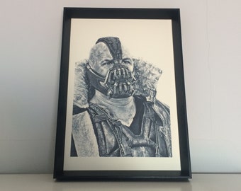 Bane pencil drawing art A4 (8,3 x 11,7 inches) print of drawing - tom hardy batman movie handmade artwork poster