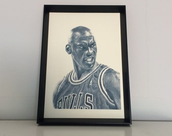 Michael Jordan pencil drawing art A4 (8,3 x 11,7 inches) print of drawing - nba goat chicago bulls mvp icon 23 handmade artwork poster
