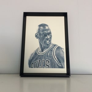 Jugador de baloncesto dibujo a lápiz arte A4 (8,3 x 11,7 pulgadas) impresión de dibujo - cartel de arte hecho a mano de baloncesto de cabra