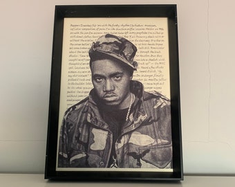 Nas - NY State of Mind pencil drawing art A4 (8,3 x 11,7 inches) print of drawing - rap hiphop nasir jones handmade artwork poster