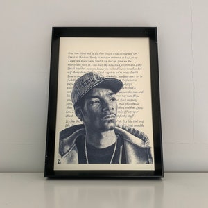 Dibujo a lápiz de rapero hip hop rap, impresión artística A4 (8,3 x 11,7 pulgadas), póster artístico hecho a mano.