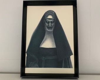 The Nun (dark version) pencil drawing art A4 (8,3 x 11,7 inches) print of drawing - the nun 2 halloween scary handmade artwork poster