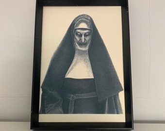 The Nun pencil drawing art A4 (8,3 x 11,7 inches) print of drawing - the nun 2 halloween scary handmade artwork poster