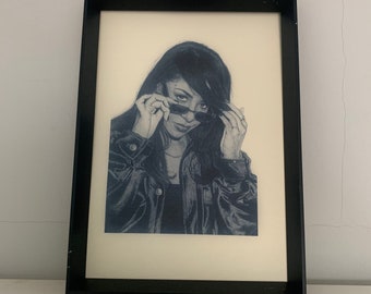 Aaliyah pencil drawing art A4 (8,3 x 11,7 inches) print of drawing - singer rnb handmade artwork poster