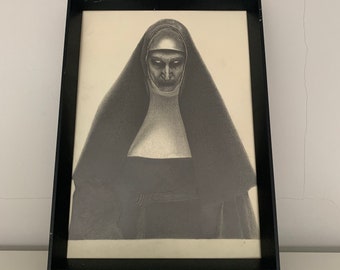 The Nun ORIGINAL A4 (8,3 x 11,7 inches) pencil drawing - the nun 2 halloween scary art handmade artwork poster