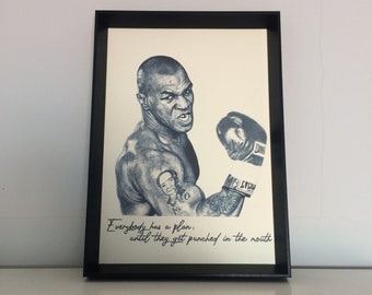 Mike Tyson pencil drawing art A4 (8,3 x 11,7 inches) print of drawing - iron mike boxing handmade artwork poster