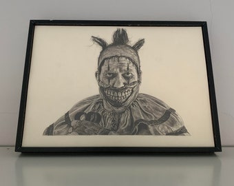 Twisty ORIGINAL A4 (8,3 x 11,7 inches) pencil drawing - twisty the clown ahs american horror story art handmade artwork poster