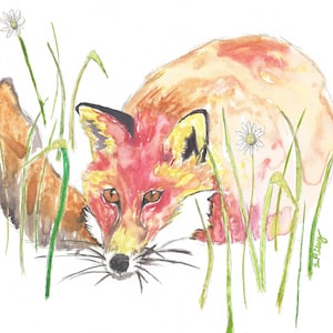 Animal Watercolor ORIGINAL Painting : Fox Watercolor, Woodland Art, Nature Art, Original Watercolor