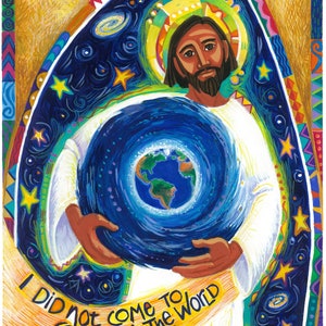 Jesus Retter der Welt Wandkunst, Johannes 3:17, zeitgenössische christliche Kunst, Vicki Shuck Kunstwerk, kostenloser 1.Klasse Versand in den USA, Gottes Liebe Kunstwerk