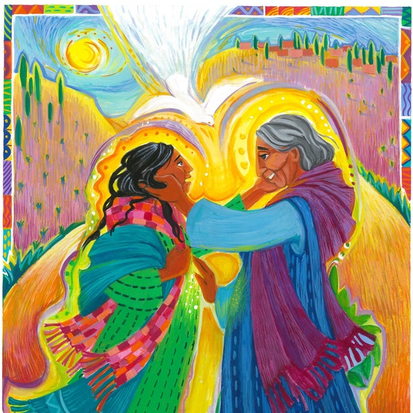 Mary & Elizabeth Wall Art, Joyful Christian Art, Reproduction of Original Painting by Vicki Shuck, Free USPS 1st Class Shipping in US,