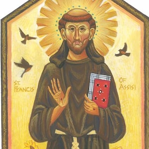 Impression d&#39;art de Saint François d&#39;Assise, reproduction de peinture à la gouache par Vicki Shuck