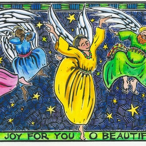 Paquete de 3 tarjetas de felicitación de Angels Dance con sobres, tarjeta de bautismo, tarjeta de cumpleaños, en blanco, Dancing Angels, tarjeta alegre para cualquier persona