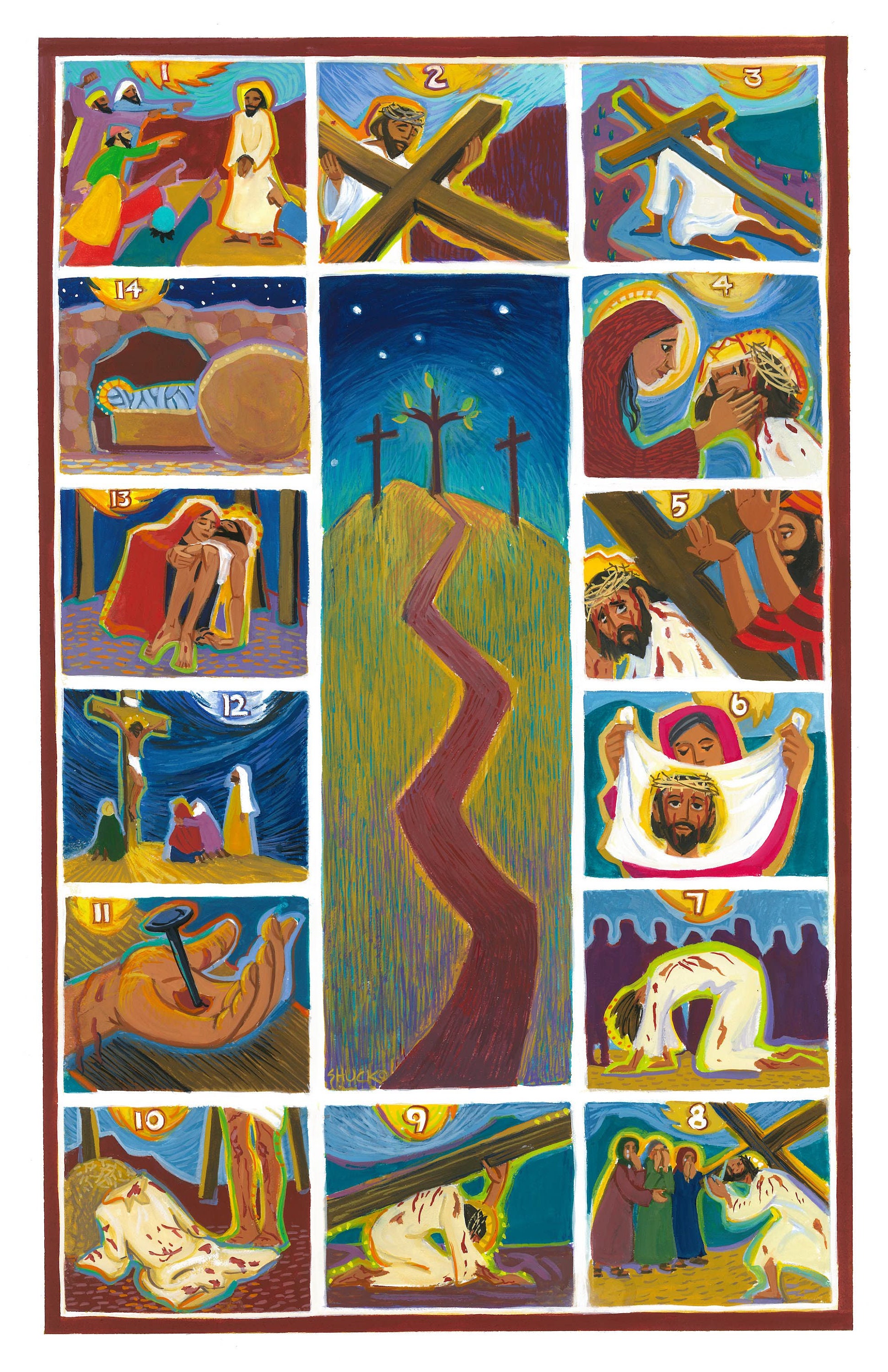 Contemporary Stations of the Cross Print 17x11 Art for Etsy