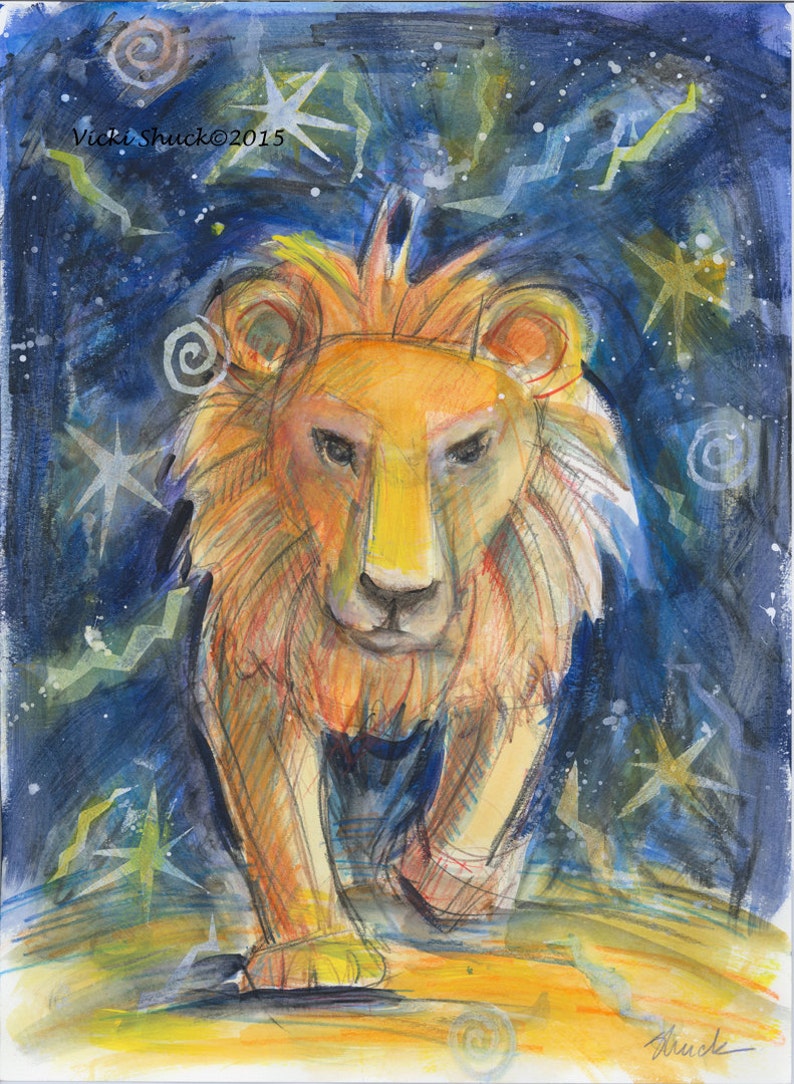 Lion Art courage reproduction of Mixed Media art by Vicki image 0
